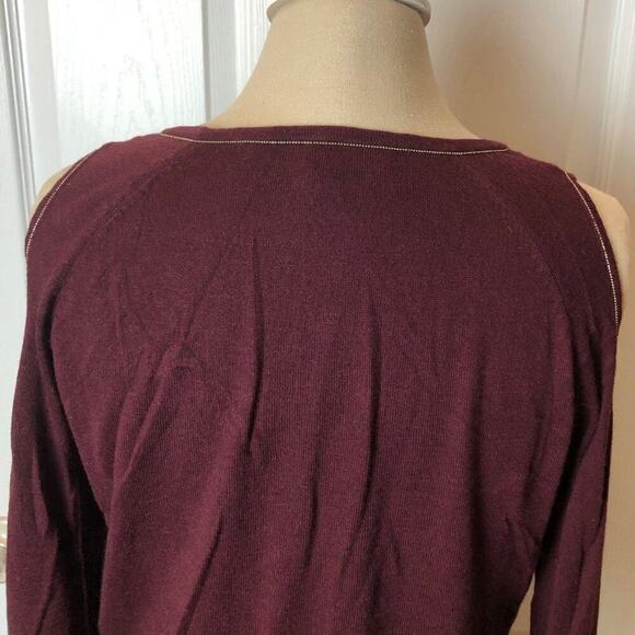WHBM Sweater Burgundy Cold Shoulder Scoop Neck Womens Size L - Picture 6 of 9